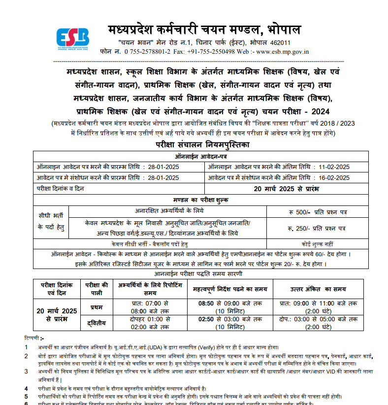 MPESB Primary School Teacher Result 2025 official notification